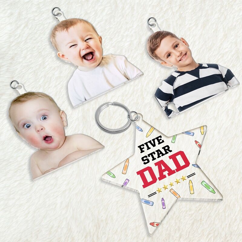 Personalized Keychain Custom Kids Photo Five Star Dad Design Perfect Gift for Father's Day