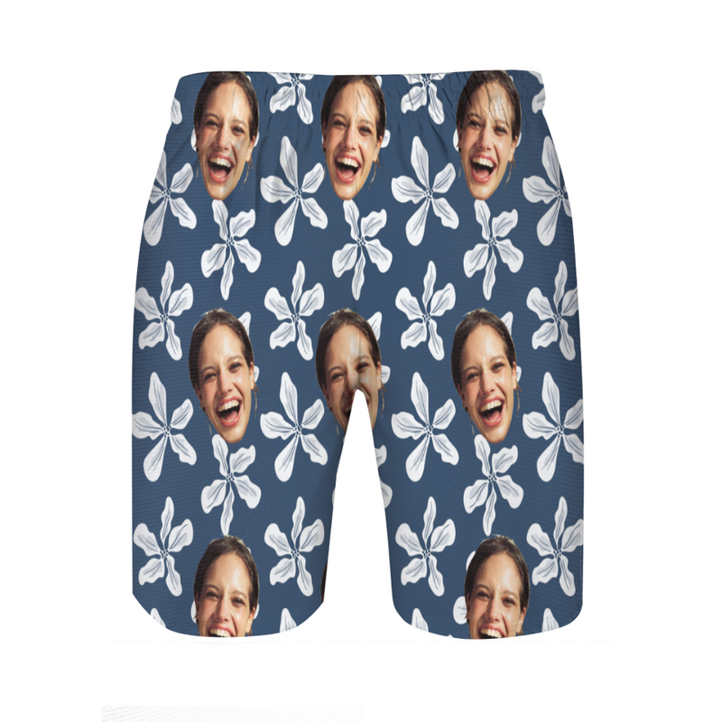 Personalized Picture Men's Beach Shorts with Simple Flowers Pattern Funny Gift for Family