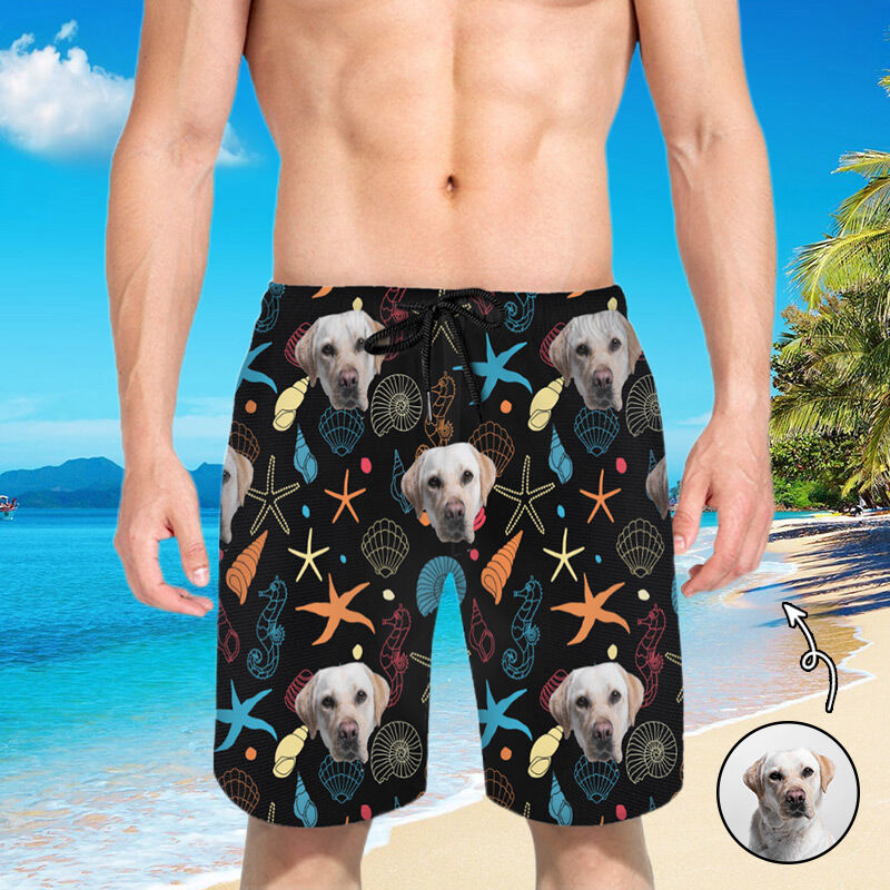 Personalized Picture Men's Beach Shorts with Blue Starfish Pattern Best Gift for Family