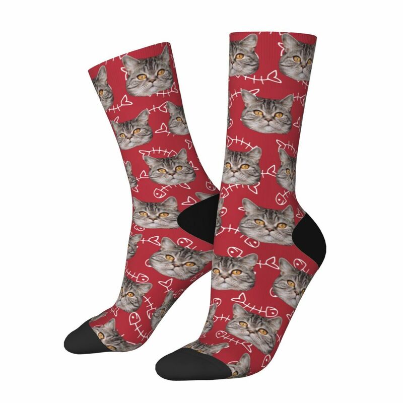 Personalized Fish Bones Printed Face Socks with Pet Pictures Added for Pet Lover