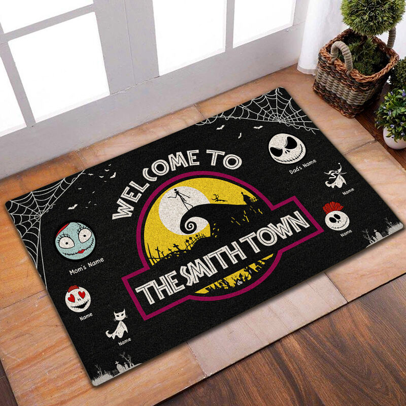 Paillasson personnalisé Bienvenue en ville Design familial personnalisé Cadeau d'Halloween attrayant