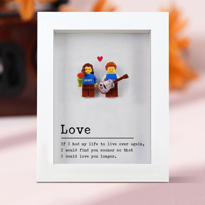 Personlig minifigur fotoram med anpassad text Alla hjärtans dag gåva