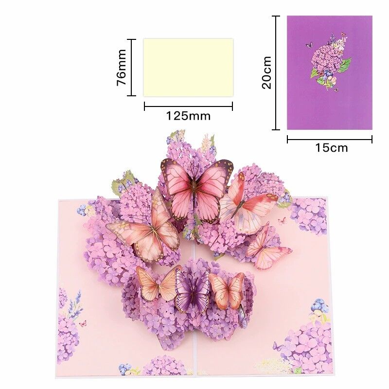 3D Pop Up Card Flying Butterflies Flowers Design Exquisite Mother's Day Gift