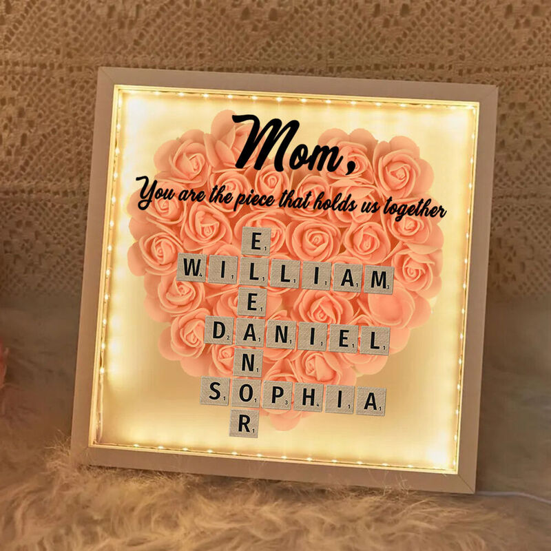 Personalized Scrabble Flower Shadow Box with Light Warm Mother's Day Gift