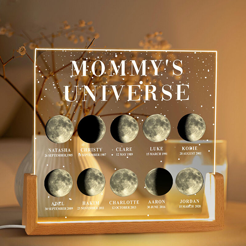 Personalized Moon Phase Picture Night Light with Custom Name Best Gift for Parents