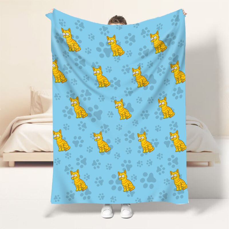 Personalized Picture Blanket with Paw Print Pattern Interesting Gift for Pet Lover