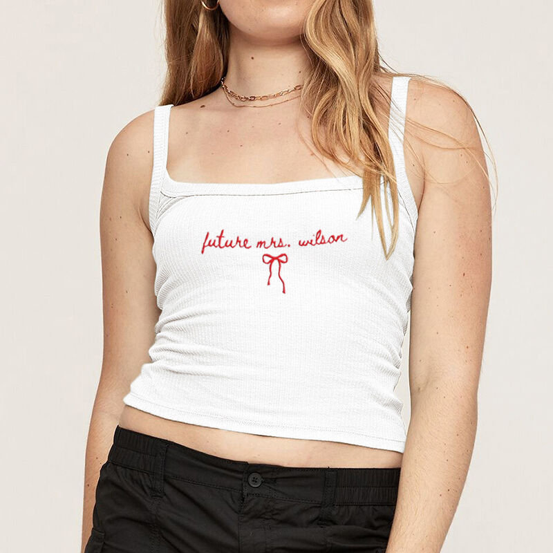 Personalized Tank Top Embroidered Camisole Future Mrs Custom Name Bow Design Exquisite Gift for Her