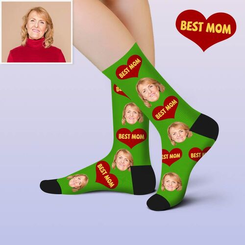 Calcetines personalizados con foto de cara con texto best mom regalo para madre