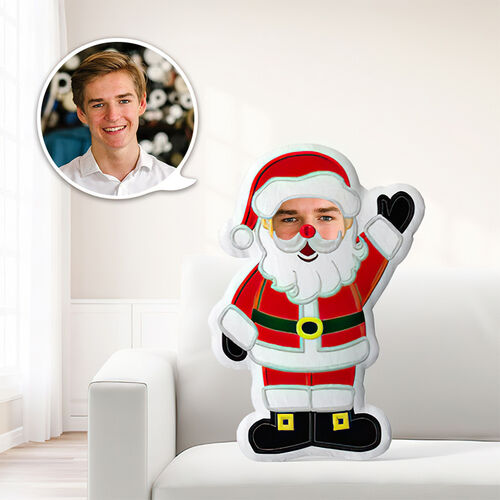 Custom Face Pillow Waving Santa Claus Personalized Decorative Pillow Christmas Funny Gift