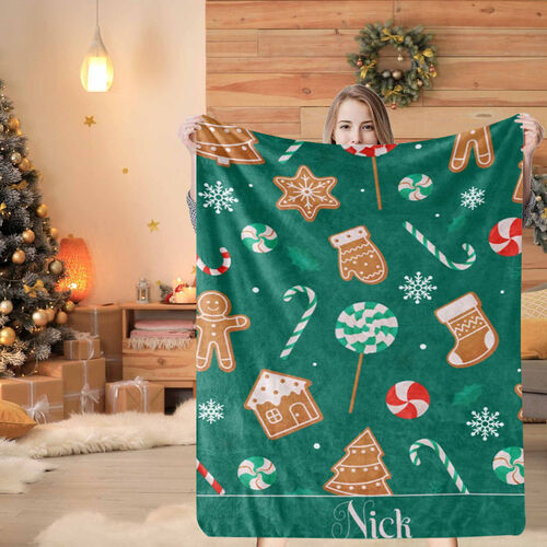 Grüne Kuscheldecke Weihnachten mit Handschuhen und Bonbon-Muster Herzerwärmendes Weihnachtsgeschenk