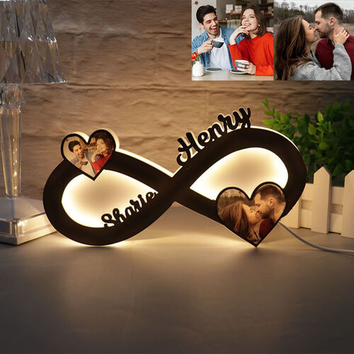 Custom Infinity Photo Name  Wooden Night Light for Couple