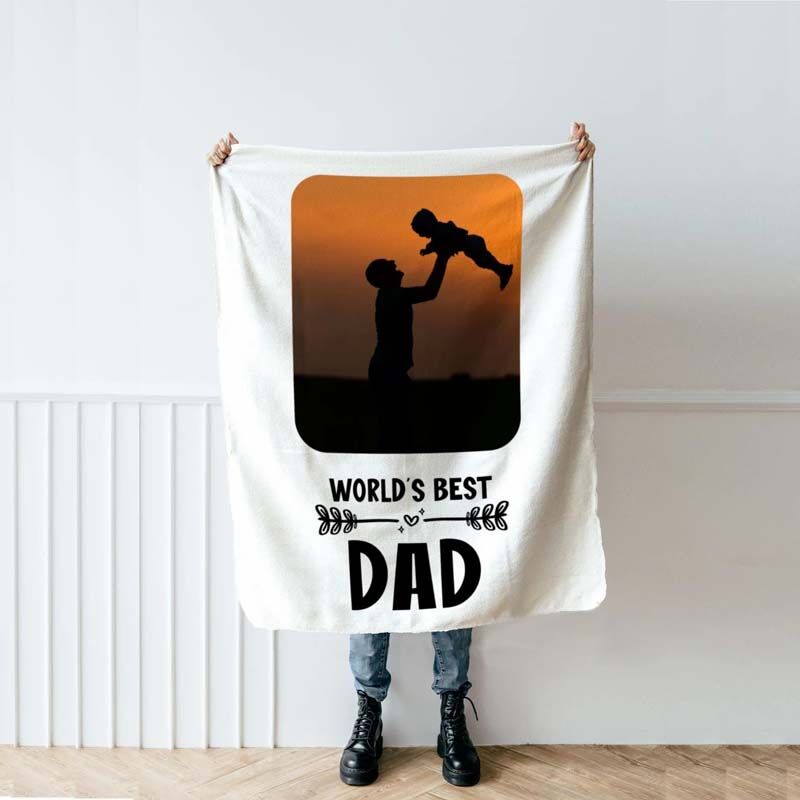 "World's Best Dad"Personalized Photo Blanket for Father
