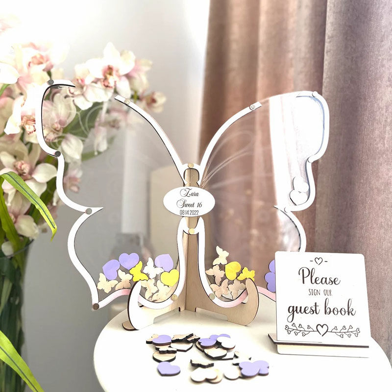 Personalized Butterfly Shape Wooden Acrylic Custom Name Guest Book