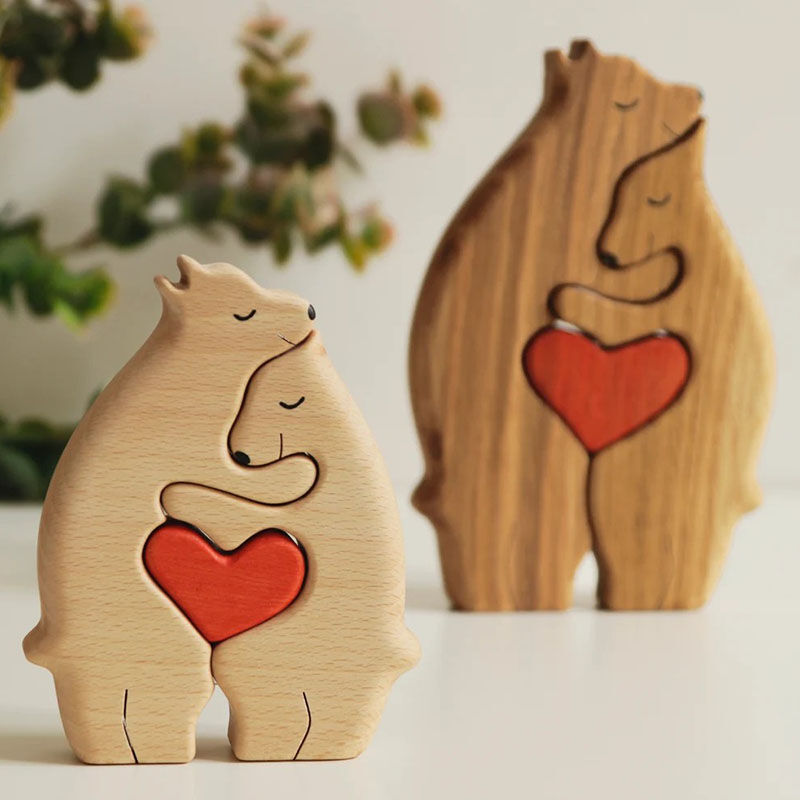 Personalized Couple Bear Wooden Puzzle Customized Names Valentine's Day Gift