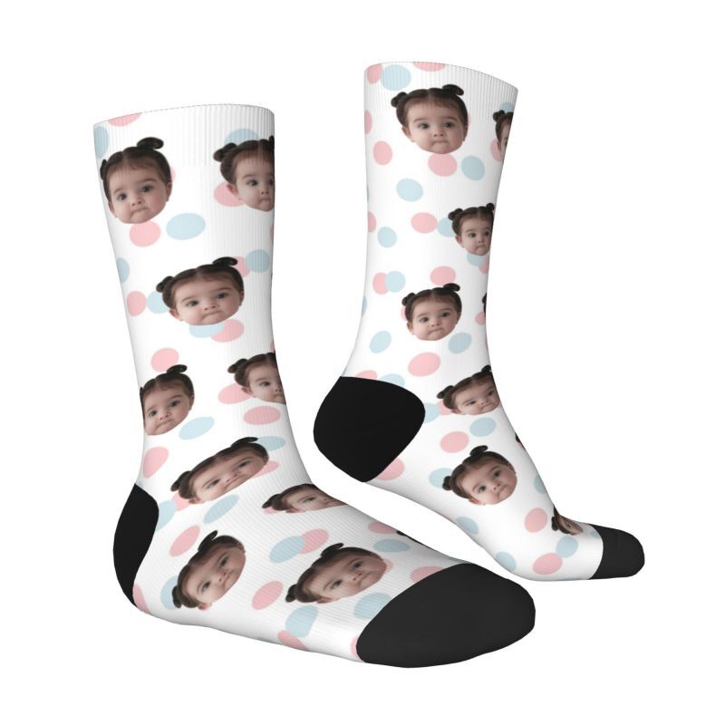 Customized Photo Socks Breathable Material with Colorful Polka Dots for Friends