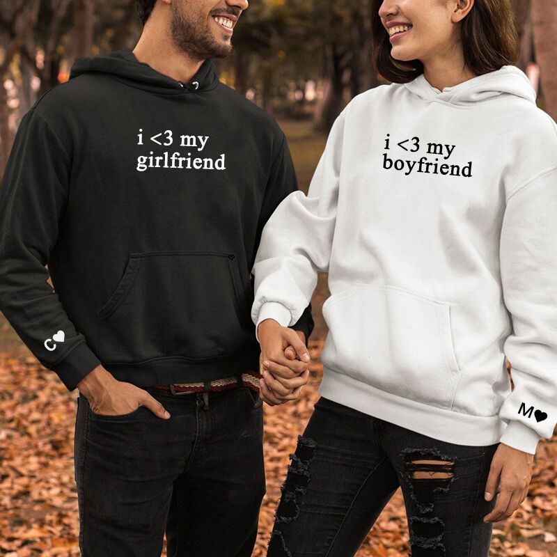 Personalized Hoodie Embroidered I Love My Girlfriend Creative Design Gift for Lover