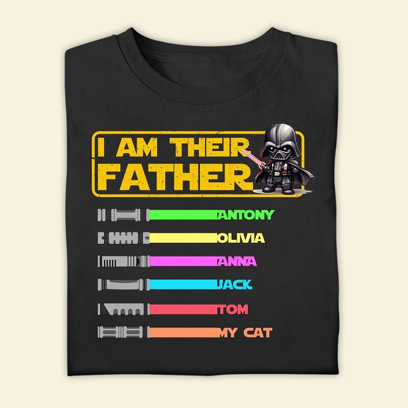 Personalisiertes T-Shirt Ich bin ihr Vater Benutzerdefinierte Lichtschwert Namen Attraktives Geschenk zum Vatertag