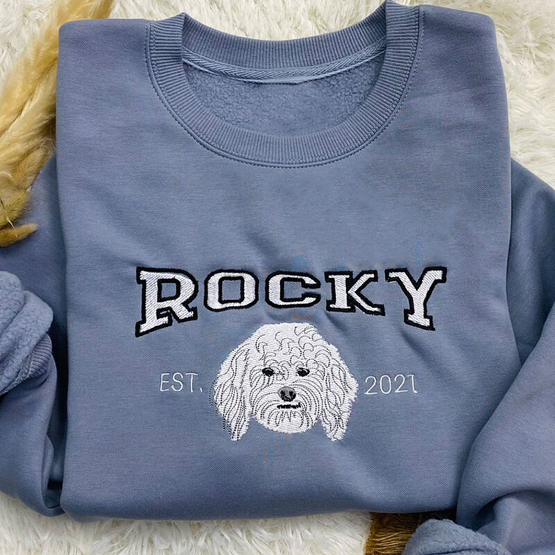 Personalisiertes Sweatshirt bestickt benutzerdefinierte Haustier Kopf Foto und Name Attraktives Geschenk für Tierliebhaber