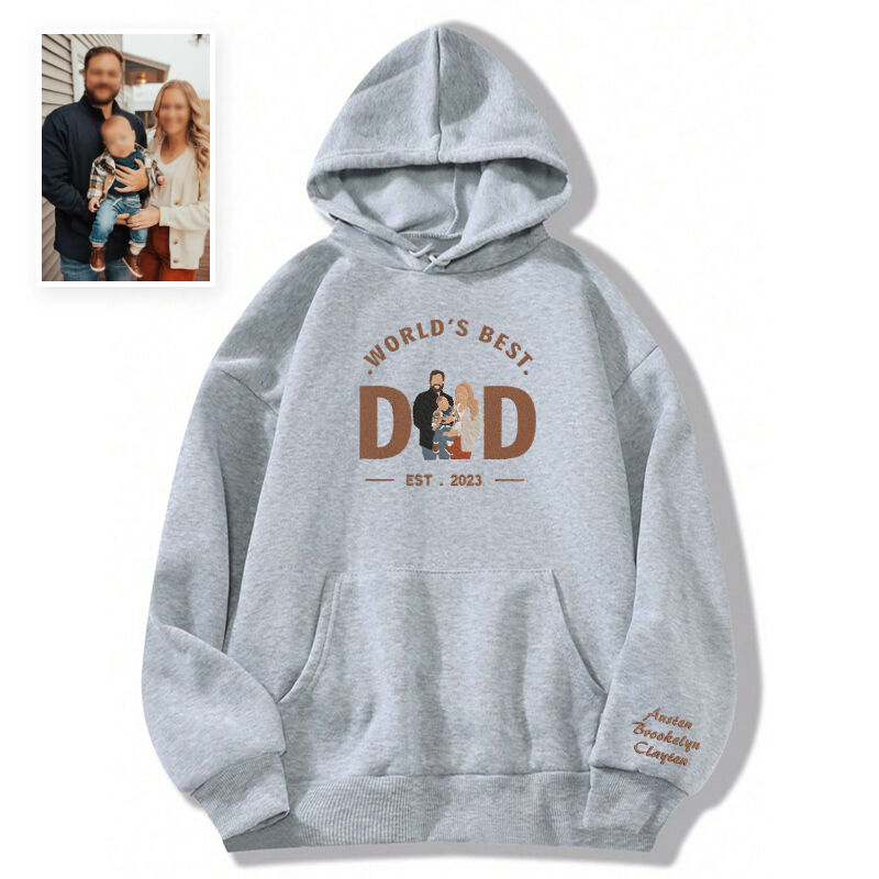 Personalized Hoodie Embroidered World's Best Dad with Custom Photo Unique Gift for Father's Day