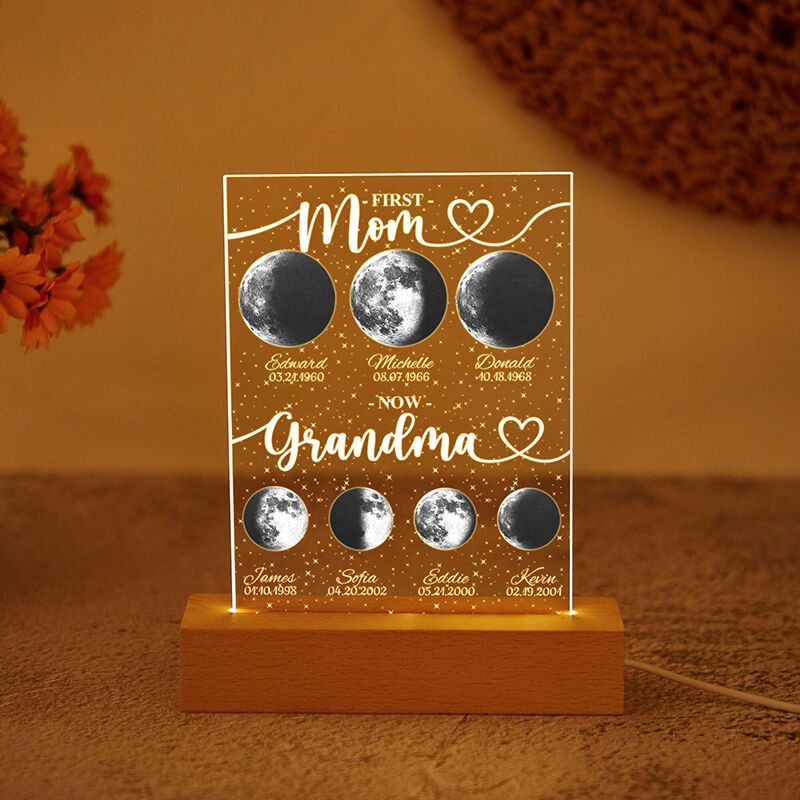 Personalized Moon Phase Picture Night Light with Custom Name Wonderful Present for Parents