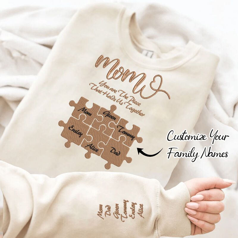 Personalisiertes Sweatshirt mit Stickerei Puzzles Du bist das Stück, das uns zusammenhält Warmes Geschenk für die Familie