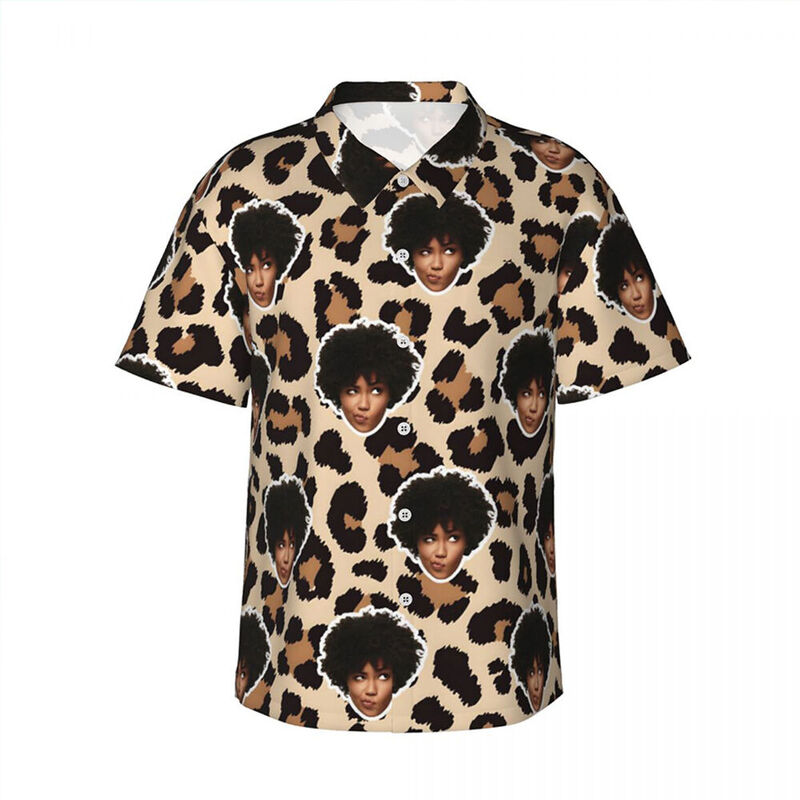 Chemise hawaïenne personnalisée avec imprimé léopard manches courtes pour couples pour anniversaire