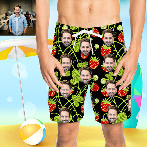 Pantaloni da Spiaggia Uomo Corti Personalizzati con Faccia e Fragola
