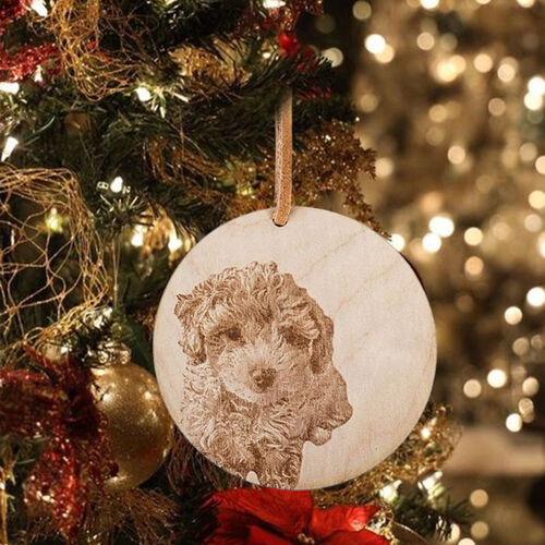 Personalized Photo Round Wooden Christmas Decoration Gift for Funny Pet