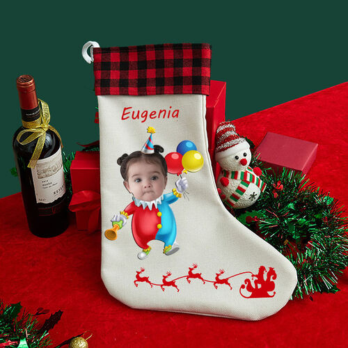 Personalized Custom Face Christmas Stocking Cute Cartoon Balloon Decoration Gift Bag