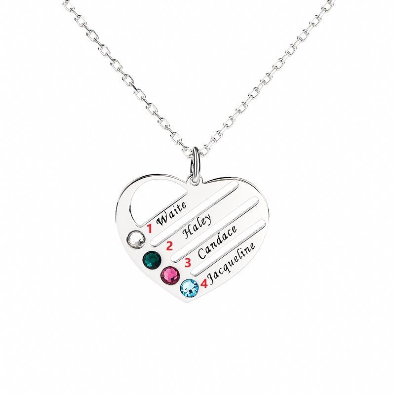 Personalized Heart Shape Family Necklace With Birthstone