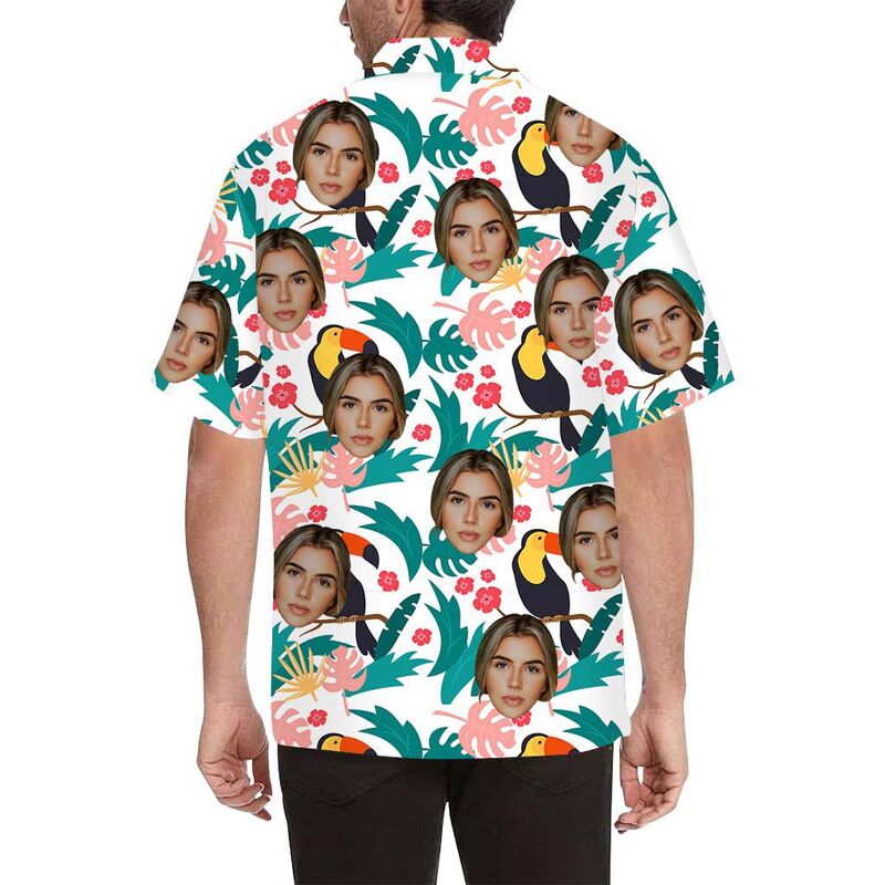 Custom Face Cute Bird and Leaves Men's All Over Print Hawaiian Shirt