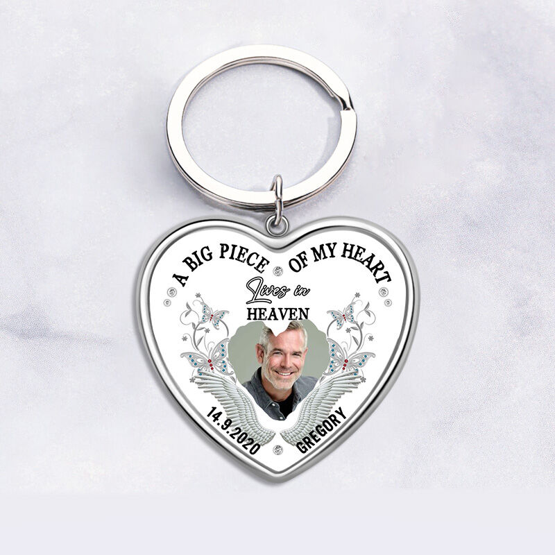Personalized A Big Piece Of My Heart Lives In Heaven Memorial Photo Keychain