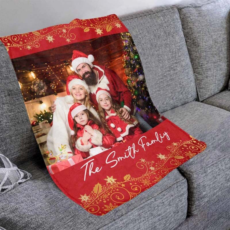 Personalized Christmas Blanket with 1 Picture for Family