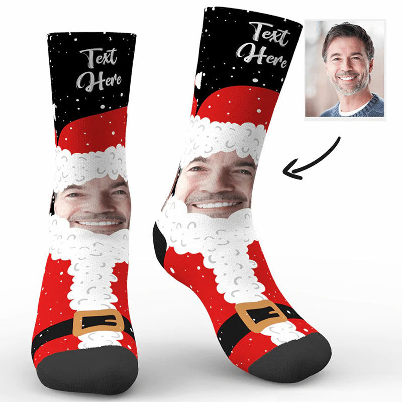 Custom Face Picture Socks Printed with Santa Funny Christmas Gift for Best Firend