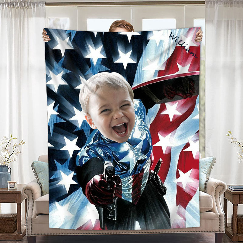 Personalized Custom Photo Blanket Cartoon Character Banner Background Flannel Blanket