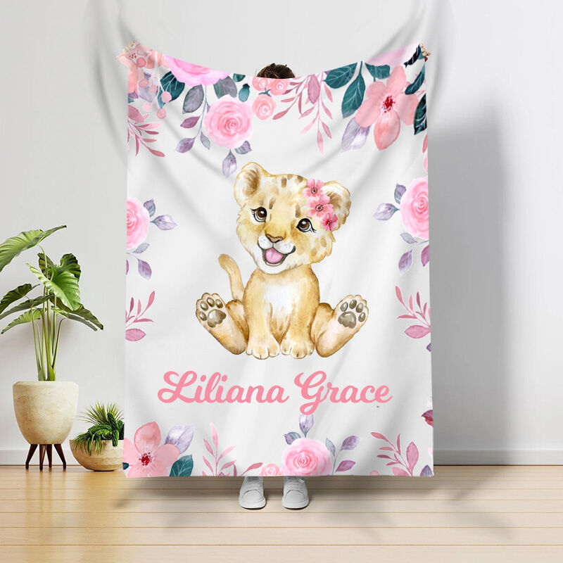 Personalized Name Blanket Cute Lion Pattern Amazing Gift