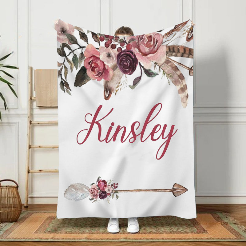 Personalized Name Blanket with Floral Arrow Pattern Interesting Present