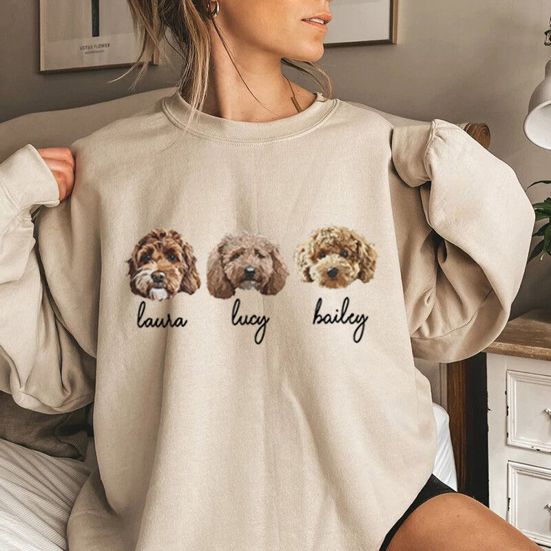 Personalized Sweatshirt with Custom Pet Headshot and Name for Pet Lover