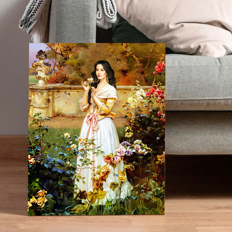 Customized Head Photo Royal Frame Portrait for Her the Lady in the Rose Garden