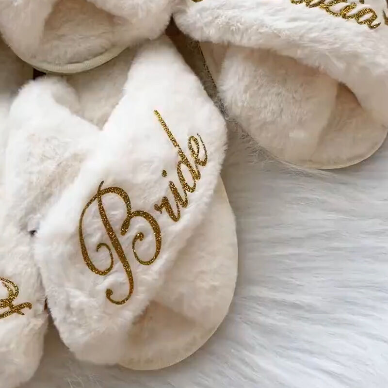 Personalized Fluffy Slippers Custom Text Wedding Gift