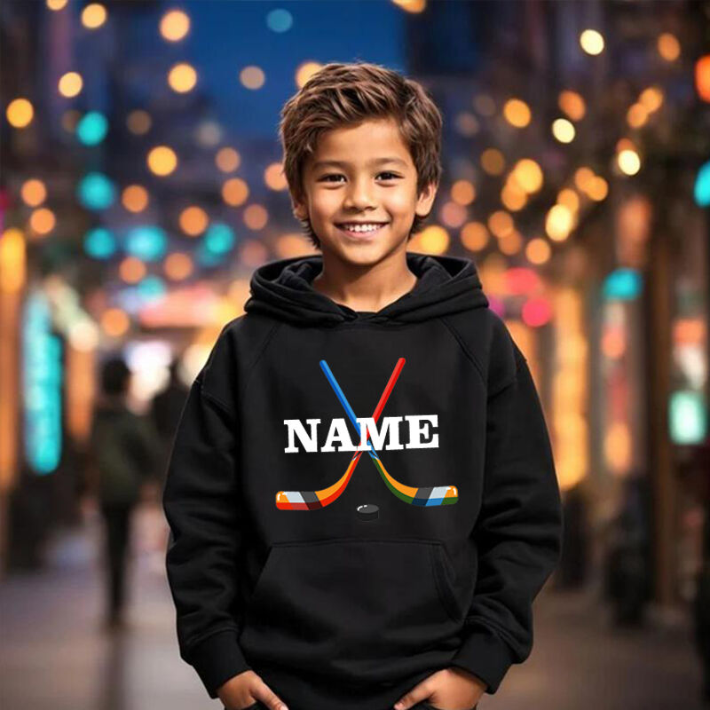 Personalized Kids Hoodies With Customized Name Tape Hockey Graphics For Sports Fanatics