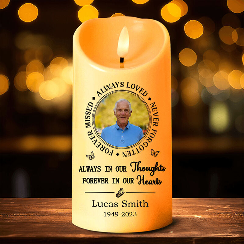 Personalized LED Candle Custom Photo and Name as Memorial Gift for Loved Ones