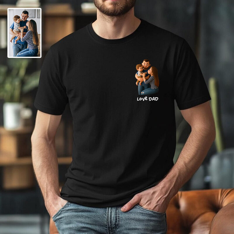 Personalized T-shirt Custom Dad and Kid Photo 3D Cartoon Style Design Perfect Gift for Father's Day