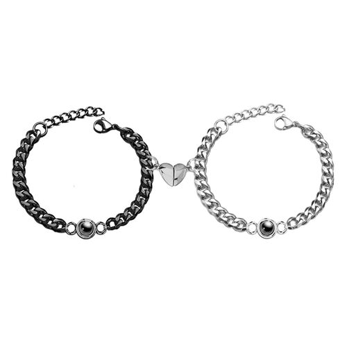 Custom Simple Fashion Silver and Black Chain with Magnet Picture Projection Bracelet