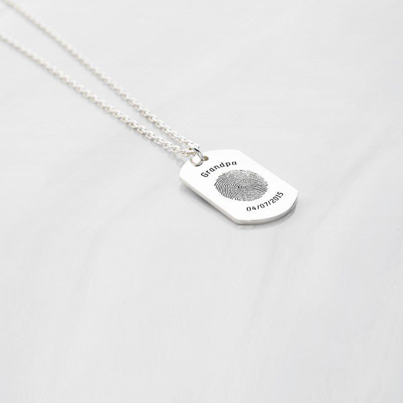 Personalized Fingerprint Jewelry Necklace Engraved Your Own Text & Birthdate for Men