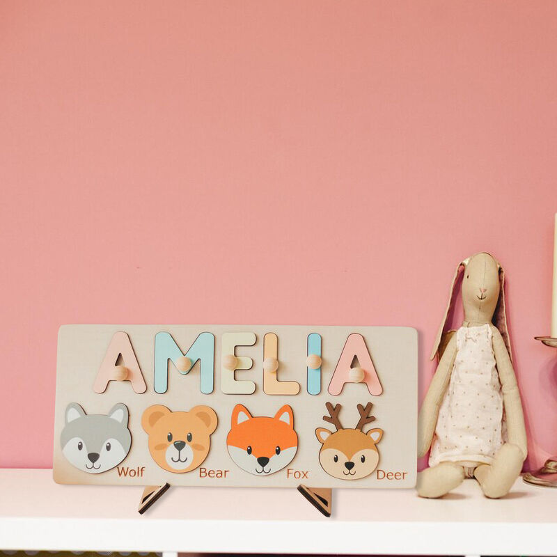 Personalized Wooden Name Puzzle Toy Gift Customized Cute Animal Head Christmas Gift