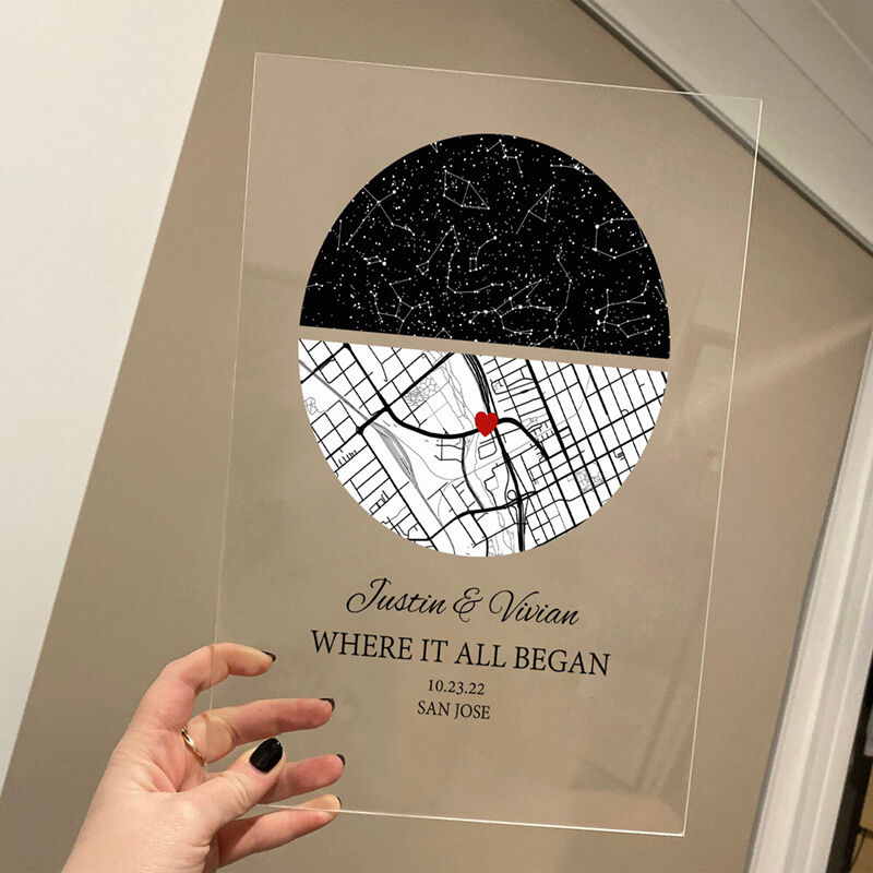 Personalized Acrylic Plaque Where It All Began with Custom Special Star Map Design Unique Gift for Couple's Anniversary