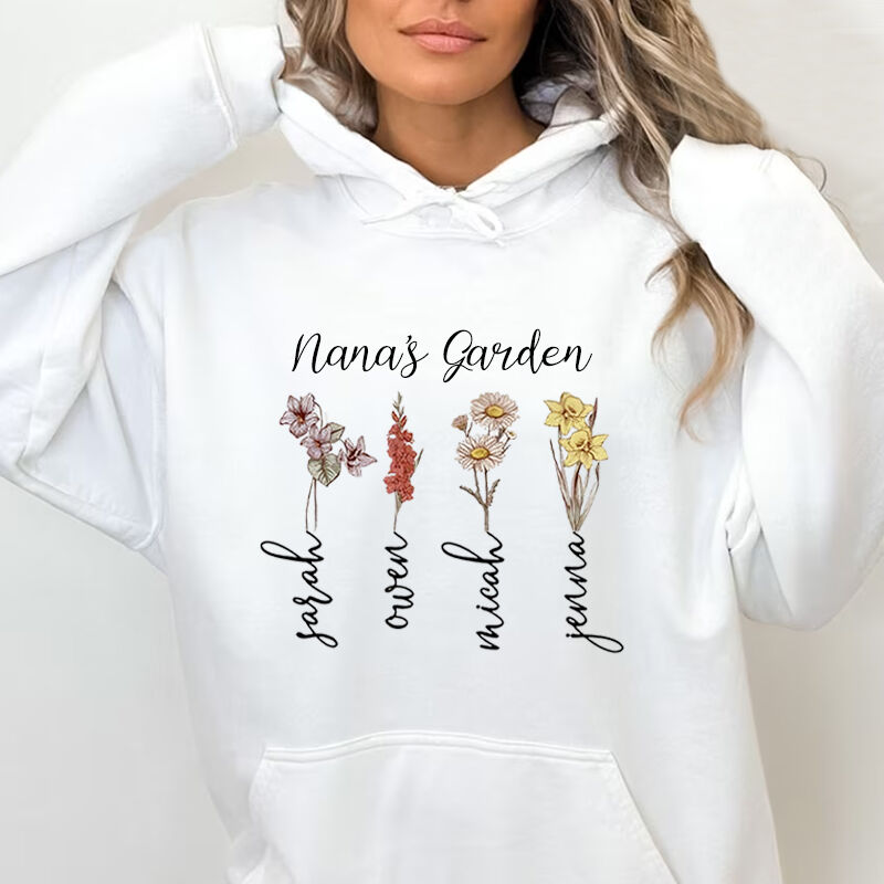 Personalized Hoodie Nana's Garden Birth Flower with Custom Names Perfect Gift for Mother's Day