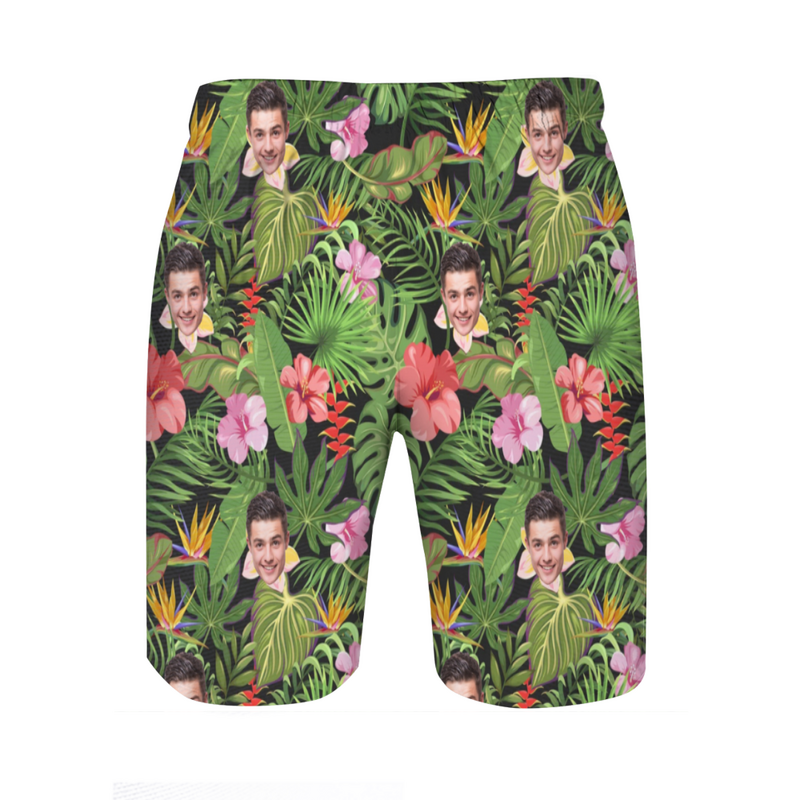 Personalized Picture Men's Beach Shorts with Palm Leaves Pattern Alluring Gift for Brother