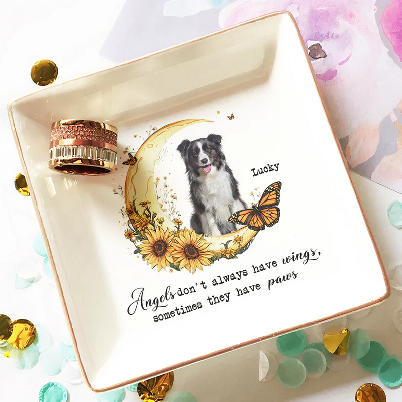 Personalized Picture Jewelry Ring Dish with Moon Pattern Unique Gift for Pet Lover